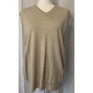 Black Brown 1826 100% Supima Cotton V-Neck Vest Sweater Size L Beige Tan Casual